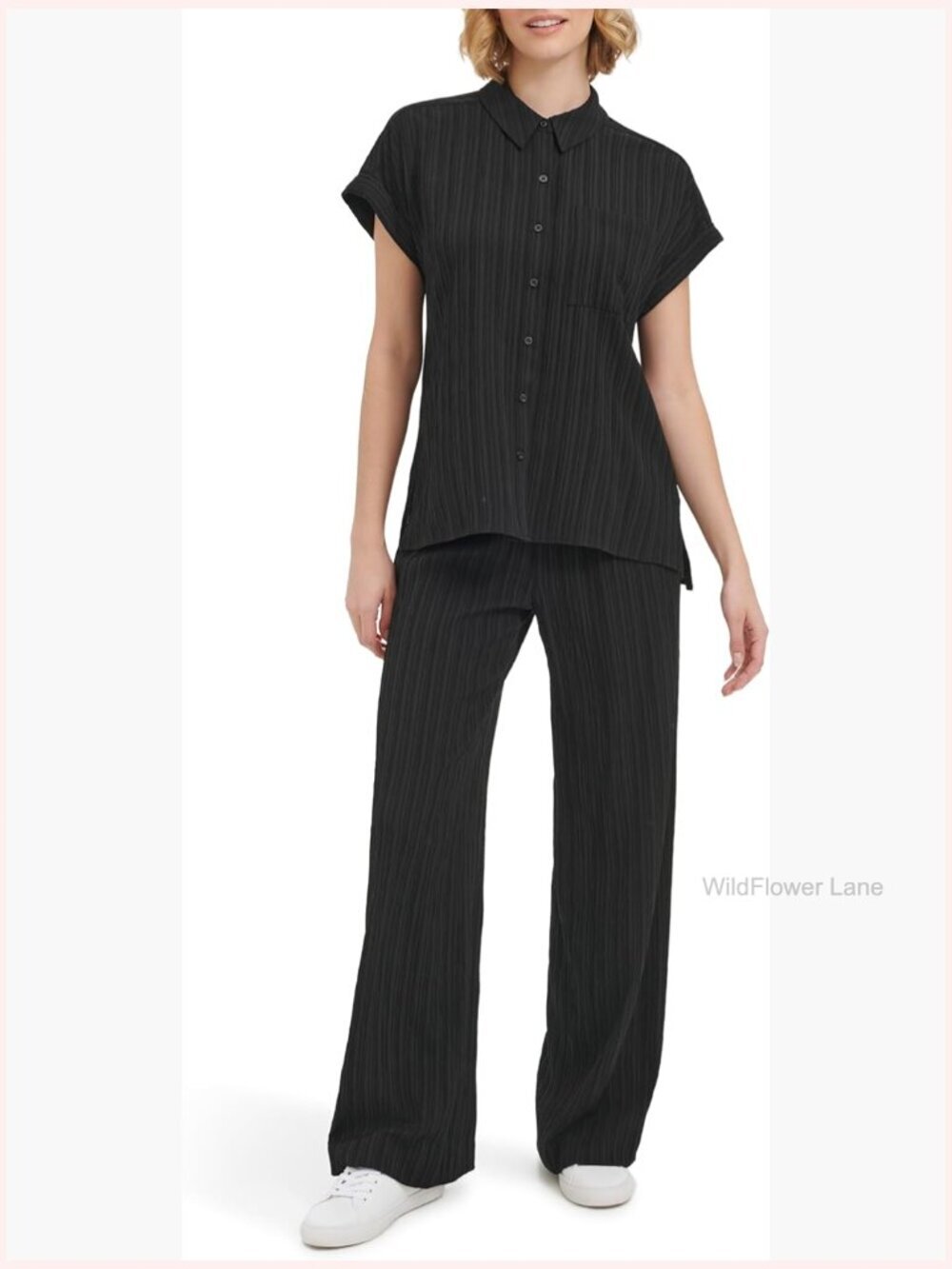 Short Sleeve Button Up Blouse with Collar V-Neck